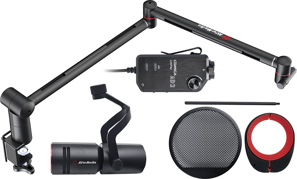 BA311多功能支架 + AM330動圈式麥克風 + BA310收音防噴網 + 音軌轉接器