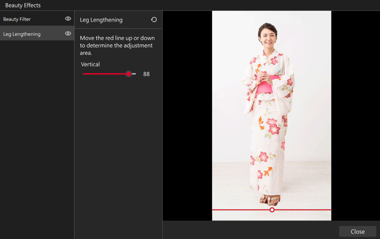 Streaming Center’s built-in beauty filters and leg-lengthening adjustment allows you to enhance your on-screen presence and look your best.