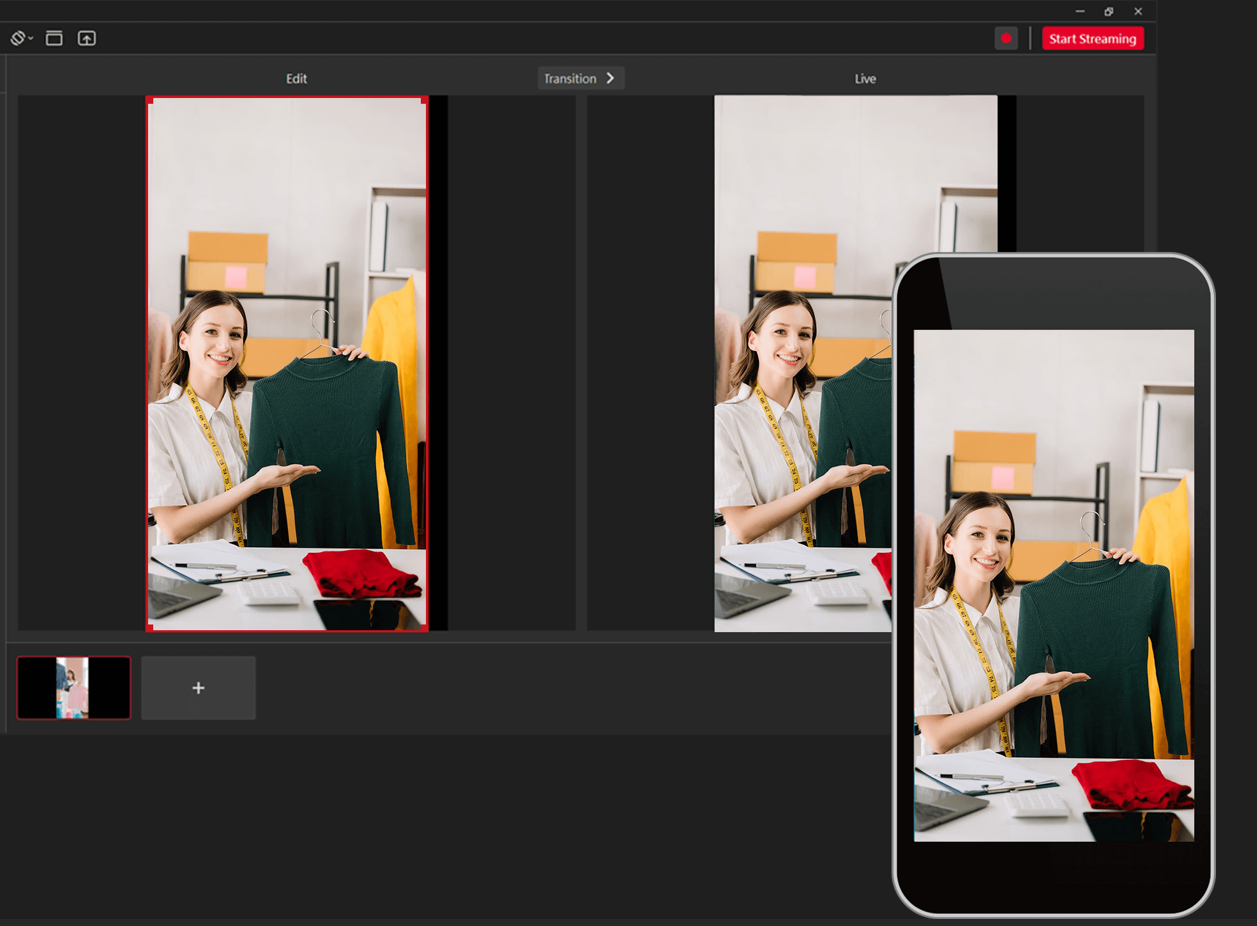 Effortlessly switch between landscape and portrait modes without stopping your live broadcast with AVerMedia's Streaming Center.